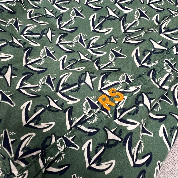 Reyn Spooner Shirt Mens Small Green Geometric Anchor Nautical Beach Casual - Picture 5 of 8